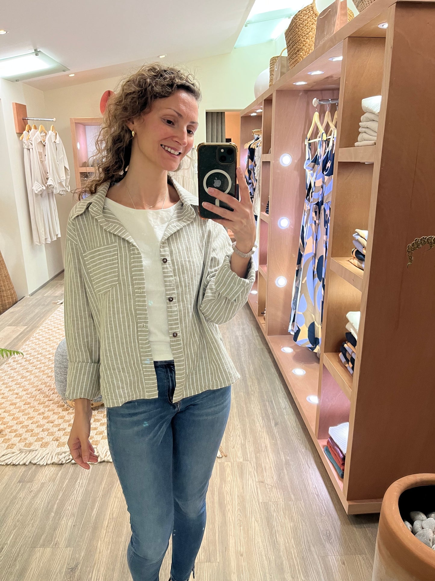 Camisa Filipa rayas beige