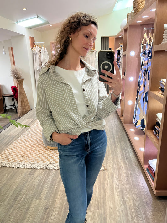 Camisa Filipa rayas beige