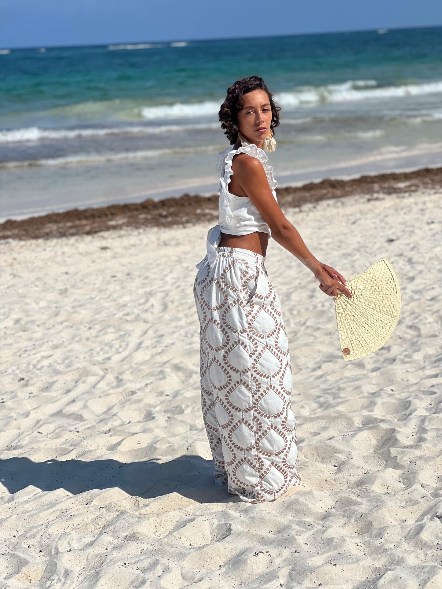Pantalón Tulum blanco bordado