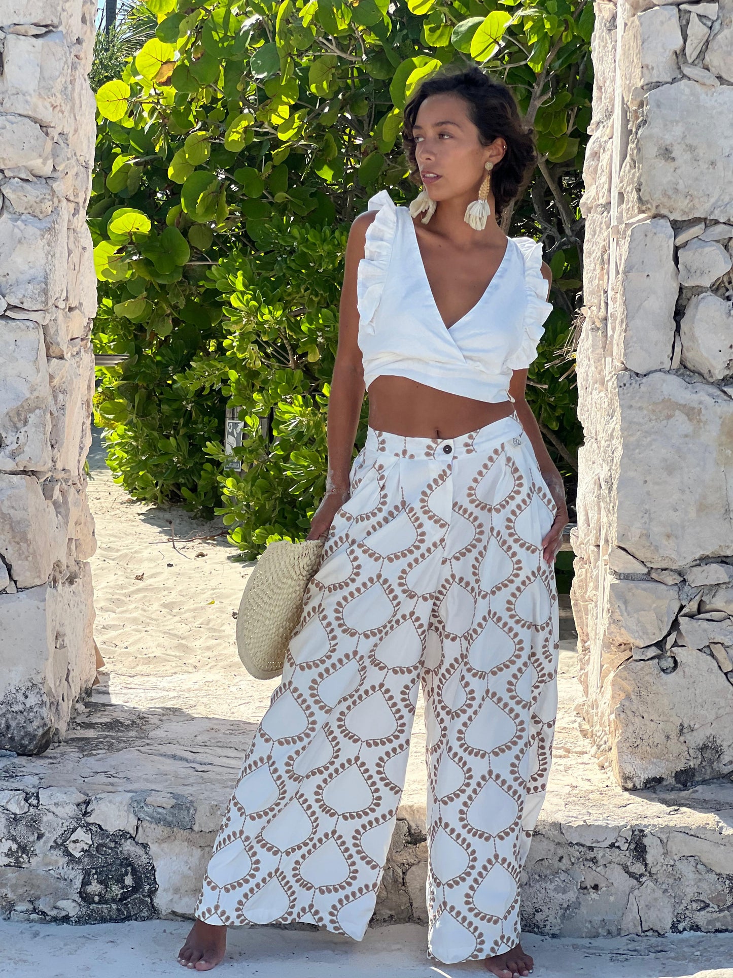 Pantalón Tulum blanco bordado