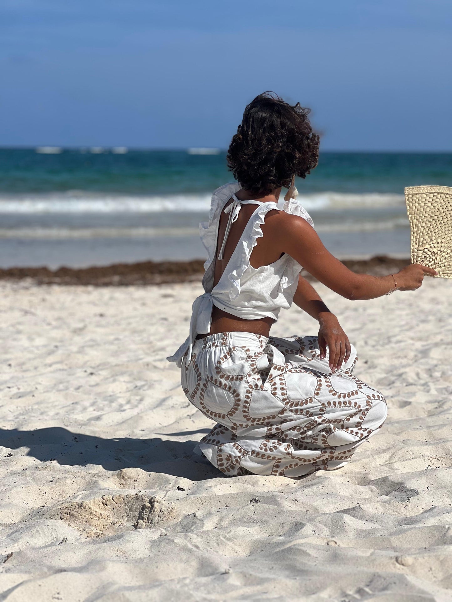 Pantalón Tulum blanco bordado
