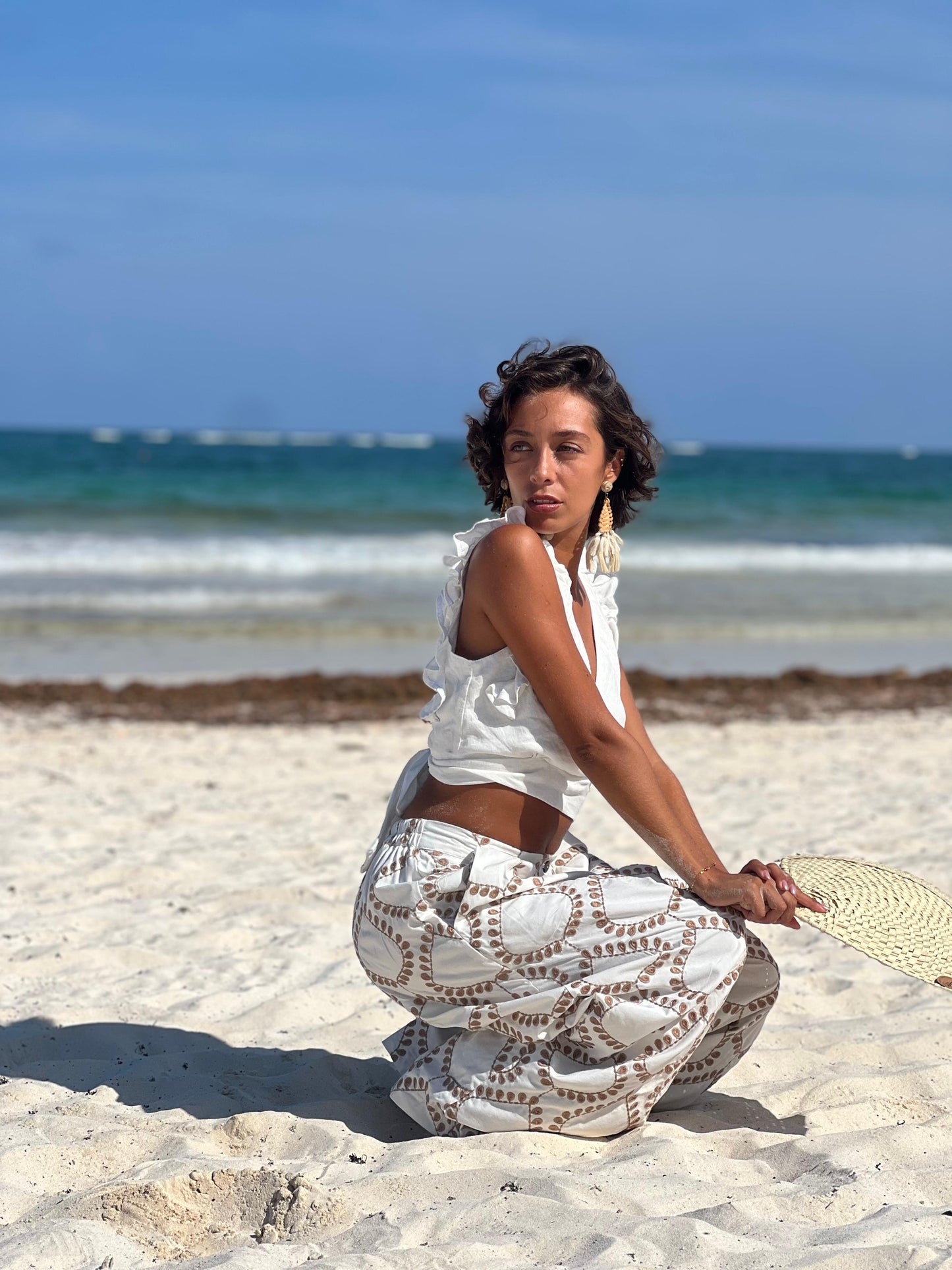 Pantalón Tulum blanco bordado