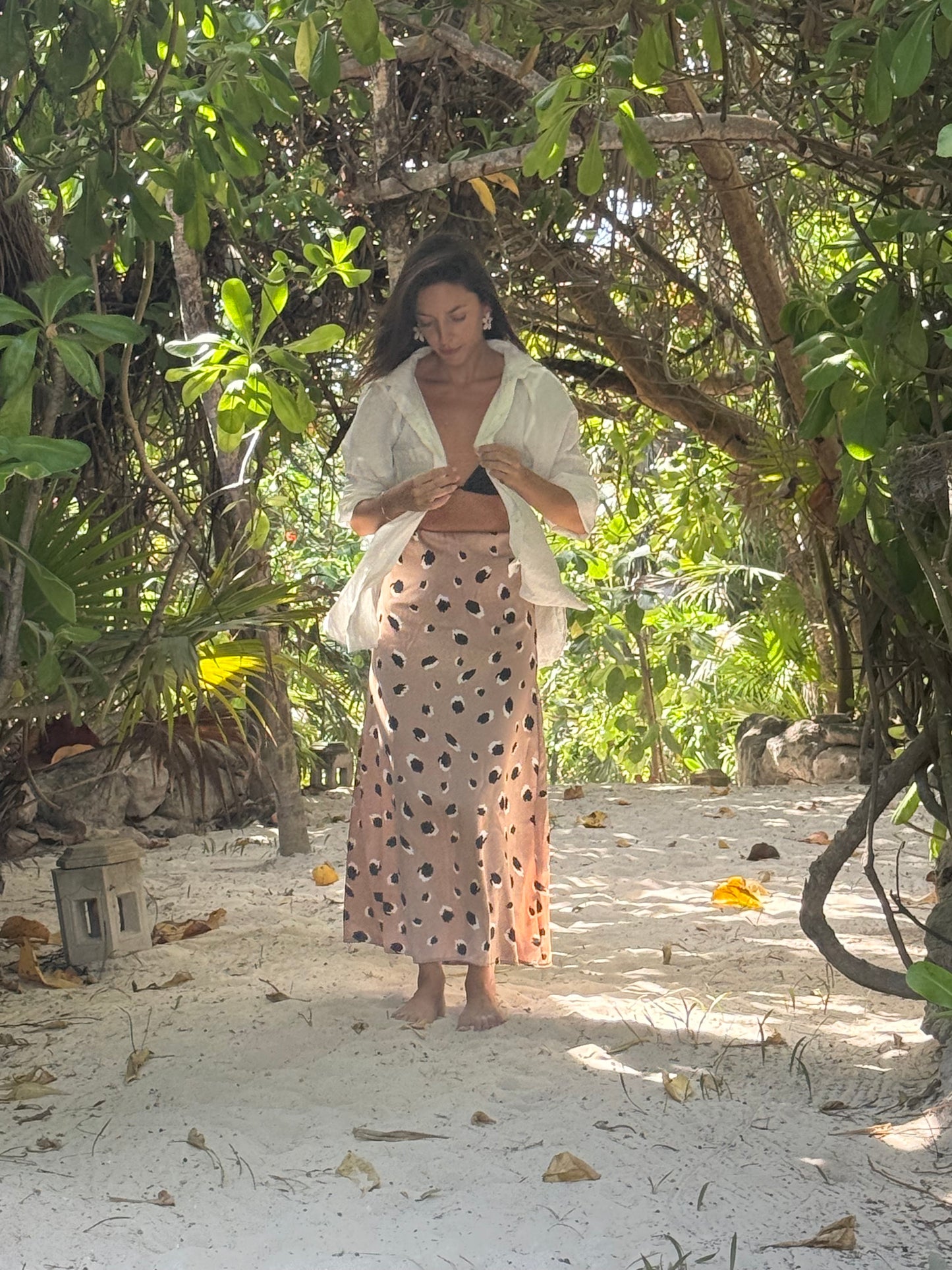 Falda Emilia satén print champagne