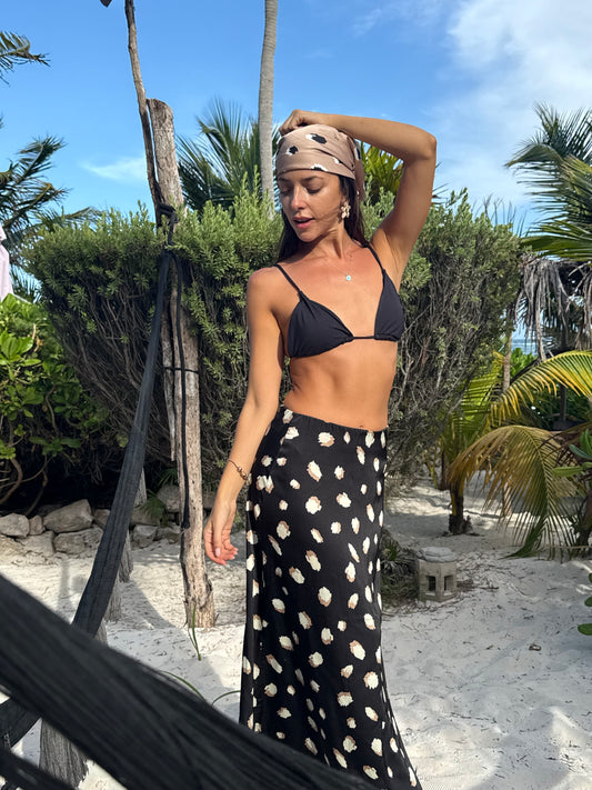 Falda Emilia satén print negro