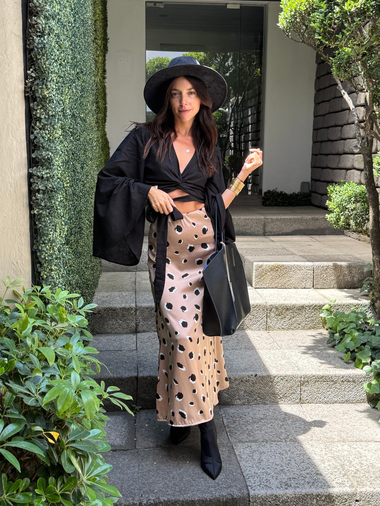 Falda Emilia satén print champagne