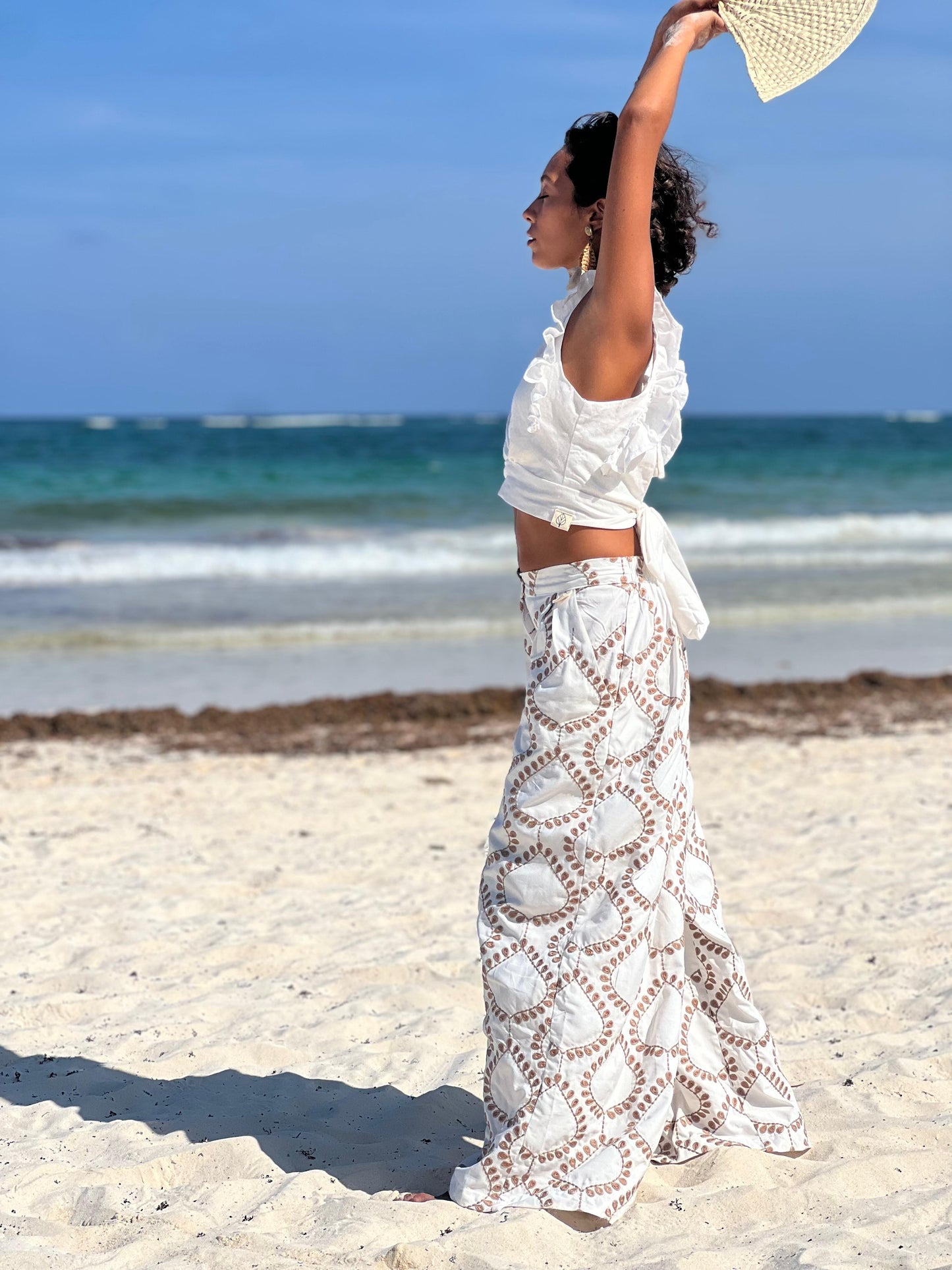 Pantalón Tulum blanco bordado