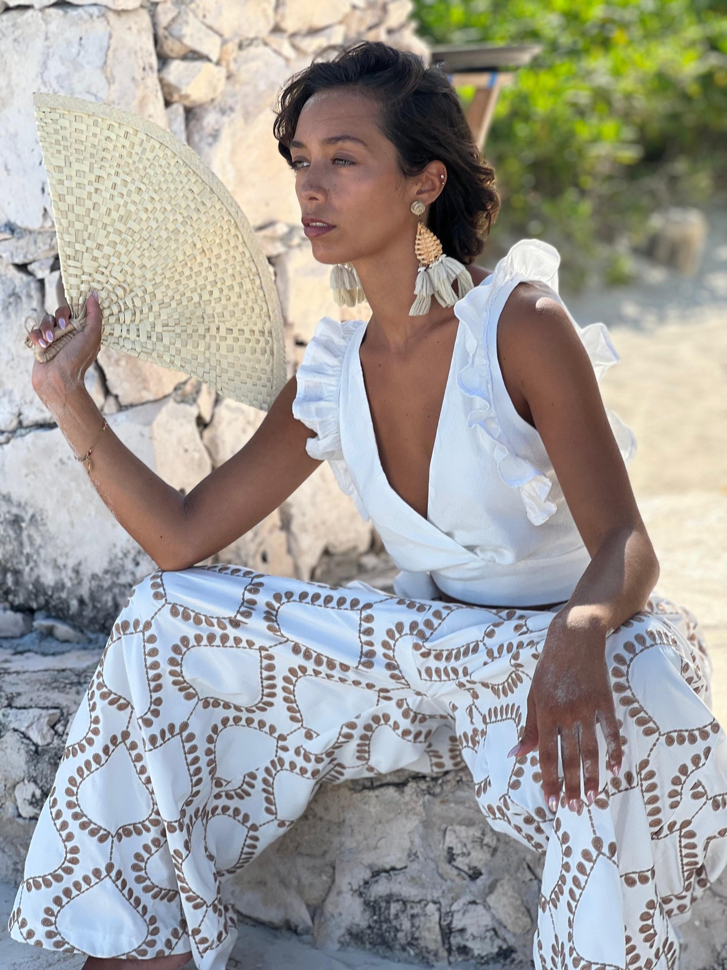 Pantalón Tulum blanco bordado